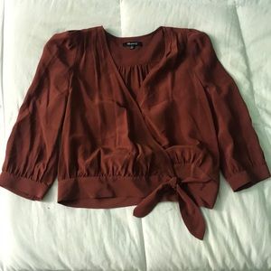 Madewell Burnished Mahogany Silk Wrap Top